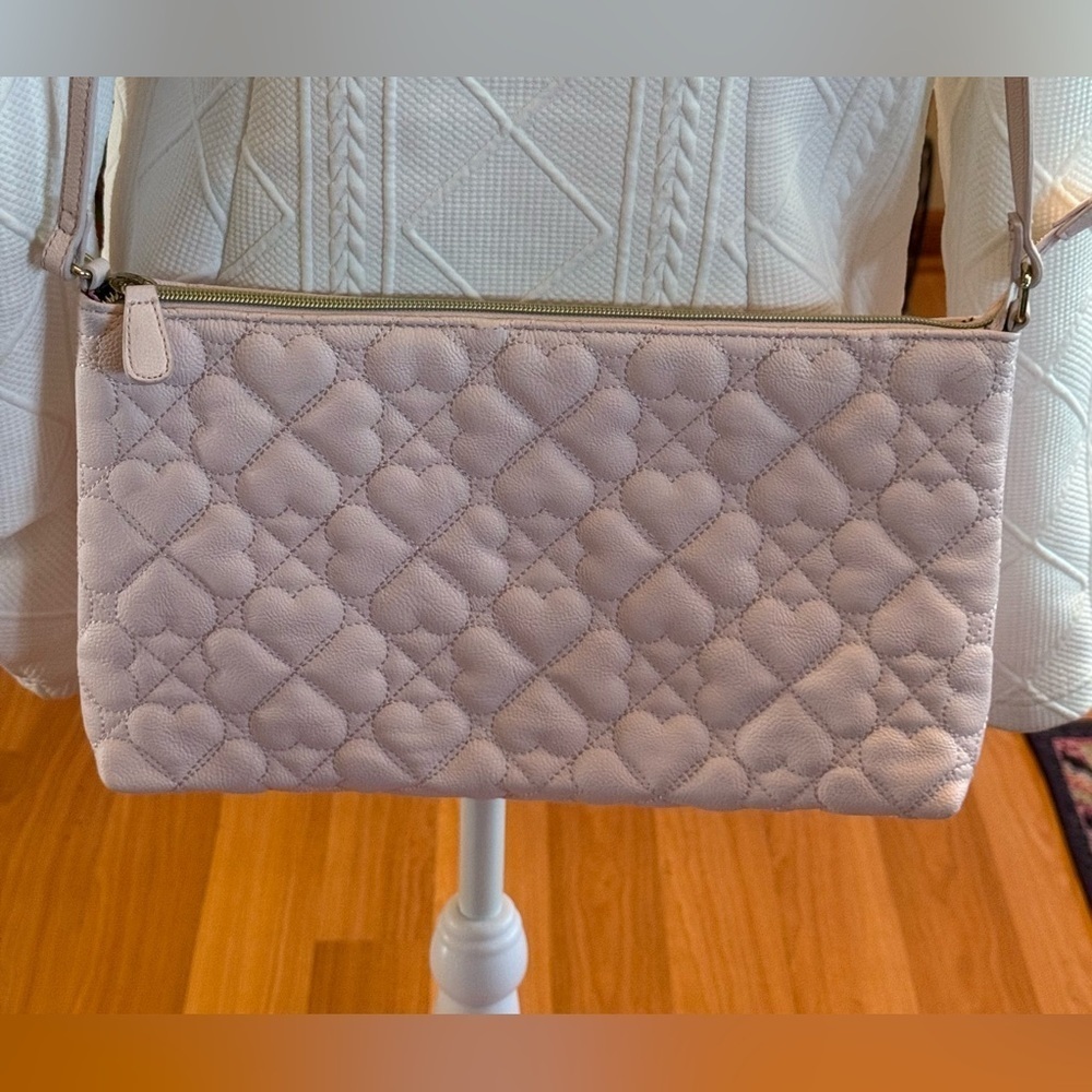 Betsey Johnson Pale Pink Crossbody Simple Quilted Hearts Pattern Purse